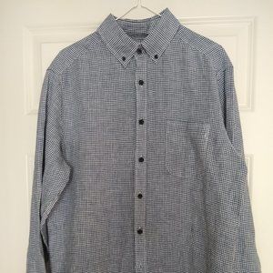 Taylor Stitch Linen Navy/White Checked Long Sleeve Shirt
